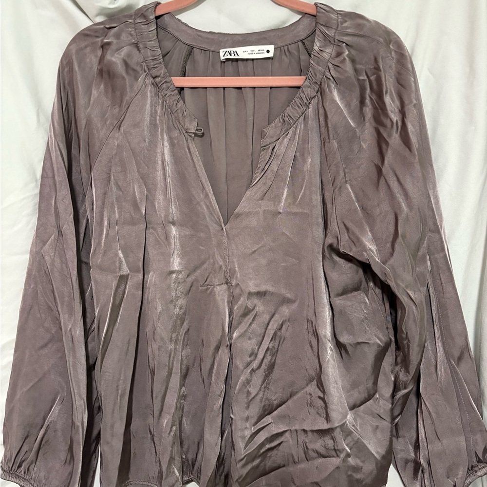 Zara Charcoal Satin Blouse